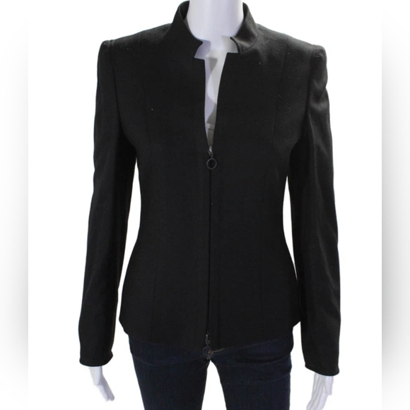 Akris Punto Womens Wool Double Zipped Closure Long Sleeved Jacket Black Size 6 - Picture 3 of 9